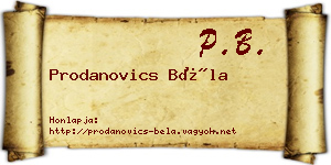 Prodanovics Béla névjegykártya
